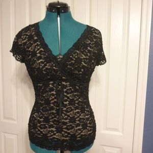 Beautiful Black Lace Beaded Ann Taylor Top Size Me